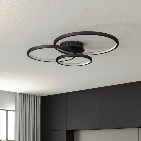 Trio Lighting Plafoniera smart Aaron, dimmerabile, Nero, Soggiorno / Sala da pranzo, Metallo, Moderno