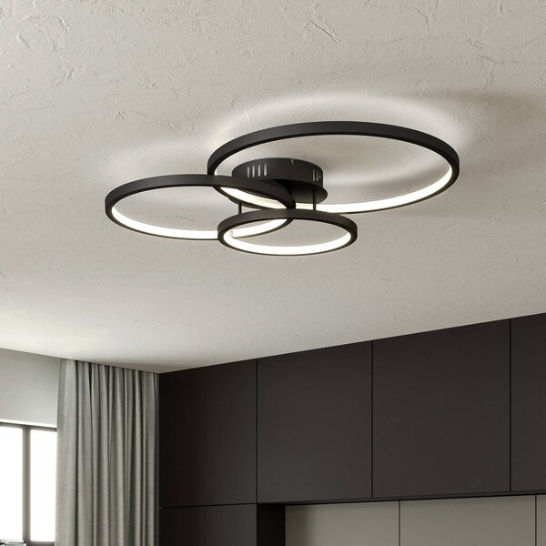 Trio Lighting Plafoniera smart Aaron, dimmerabile, Nero, Soggiorno / Sala da pranzo, Metallo, Moderno