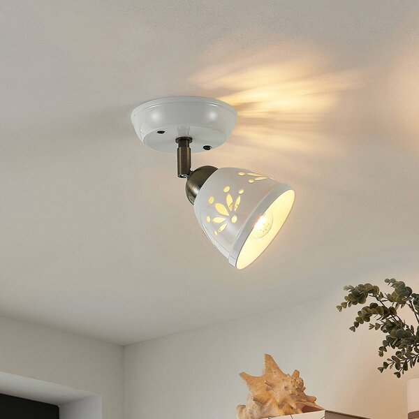Lindby fatto Sanrike, altezza 16 cm, 1 luce, bianco, ceramica Sanrike Lindby, dimmerabile, Bianco / Opale, Soggiorno / Sala da pranzo, Ceramica, Campagna / Rustiche, Faretto