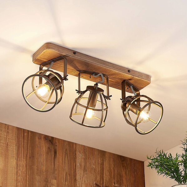 Plafoniera soffitto Rutger Lindby, dimmerabile, Legno scuro, Soggiorno / Sala da pranzo, Legno, Vintage, Plafoniera