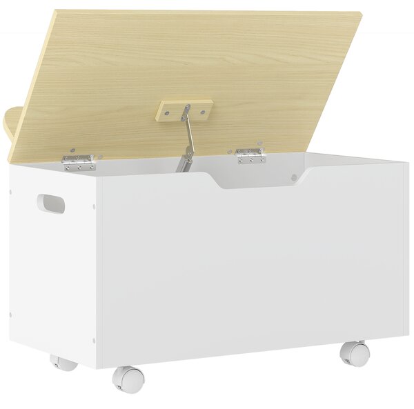 AIYAPLAY Baule portagiochi per bambini con ruote coperchio ribaltabile con cerniera di sicurezza design a nuvola Bianco e Naturale | Aosom Italy