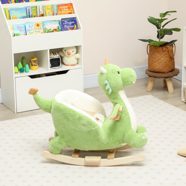 AIYAPLAY Drago a Dondolo in Peluche con Suoni e Base in Legno, 18–36 mesi, Verde | Aosom Italy