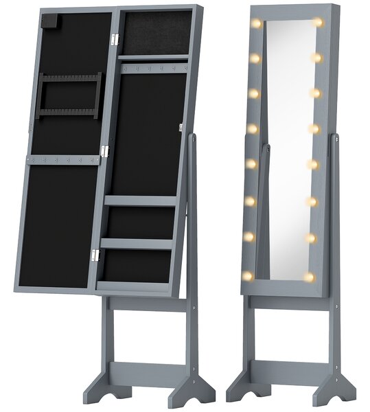 HOMCOM Portagioie LED da Terra con Specchio Intero Regolabile, Grigio | Aosom Italy