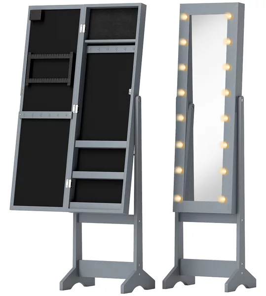 HOMCOM Portagioie LED da Terra con Specchio Intero Regolabile, Grigio | Aosom Italy
