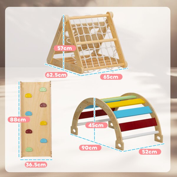 AIYAPLAY Set da arrampicata 7-in-1 per bambini, in legno con scivolo, Multicolore | Aosom Italy