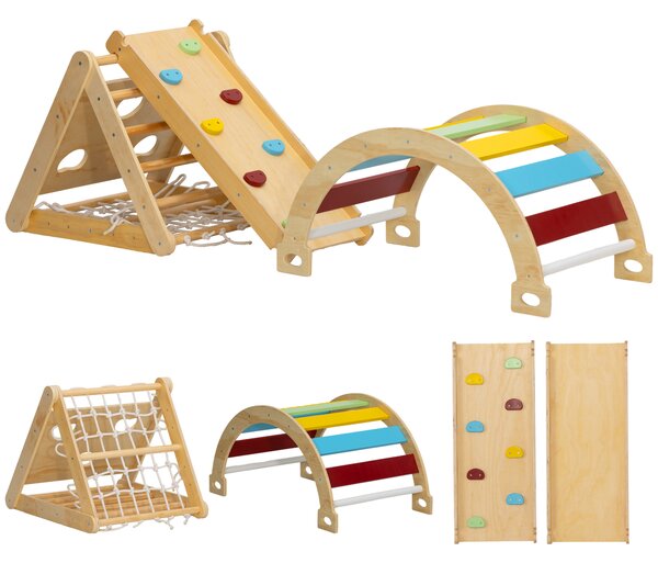 AIYAPLAY Set da arrampicata 7-in-1 per bambini, in legno con scivolo, Multicolore | Aosom Italy