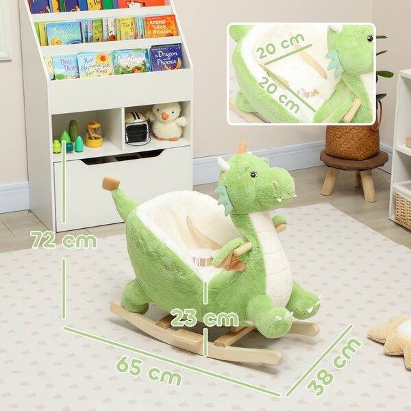AIYAPLAY Drago a Dondolo in Peluche con Suoni e Base in Legno, 18–36 mesi, Verde | Aosom Italy