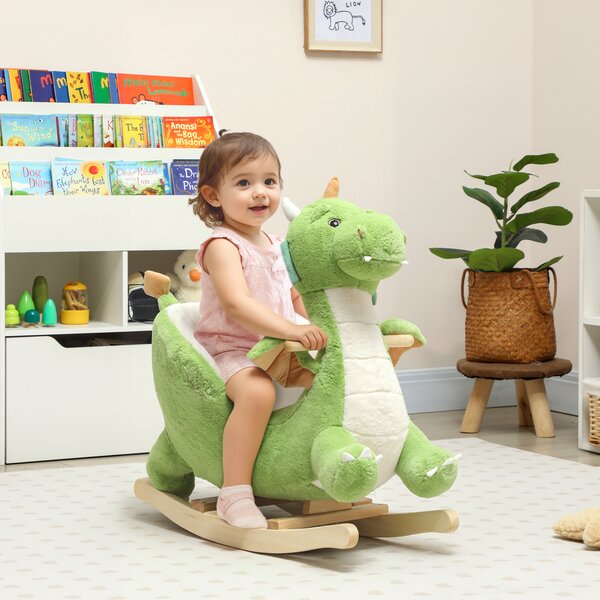 AIYAPLAY Drago a Dondolo in Peluche con Suoni e Base in Legno, 18–36 mesi, Verde | Aosom Italy