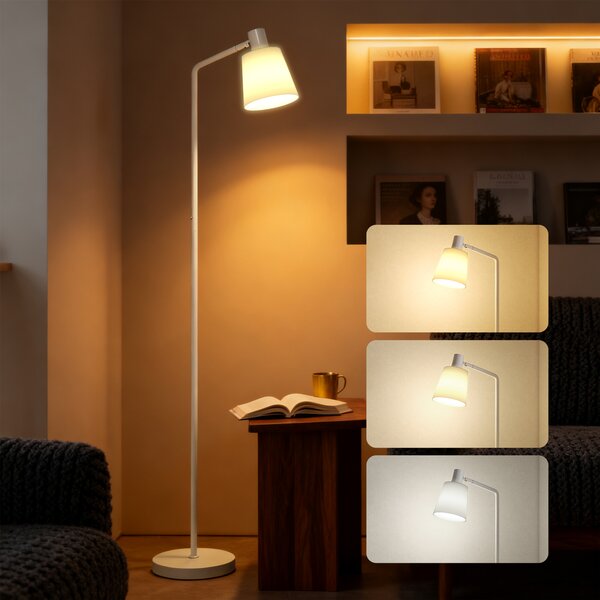HOMCOM Lampada da Terra LED Dimmerabile con 3 Temperature di Colore 3000K-6500K Paralume Girevole Lampadina E27 Bianco | Aosom Italy