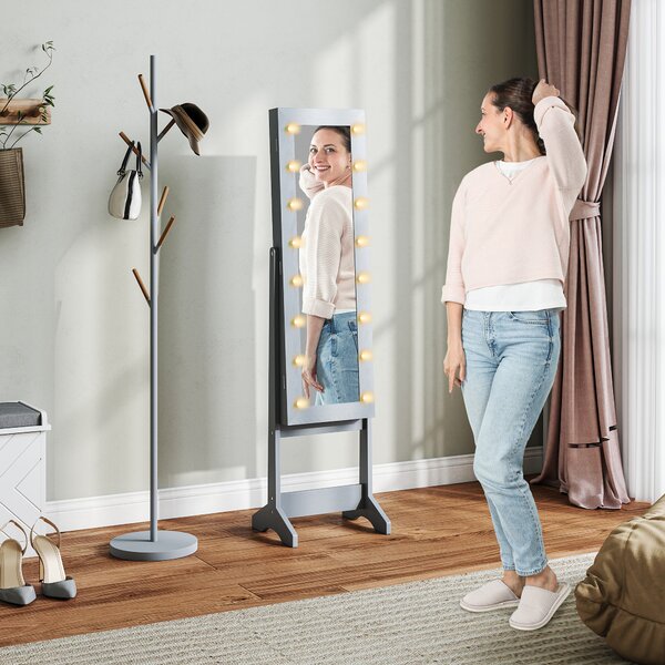 HOMCOM Portagioie LED da Terra con Specchio Intero Regolabile, Grigio | Aosom Italy