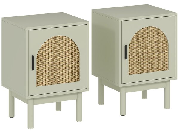 HOMCOM Set di 2 comodini, con anta in resina intrecciata, ripiano regolabile 40 x 35 x 58 cm, verde chiaro | Aosom Italy