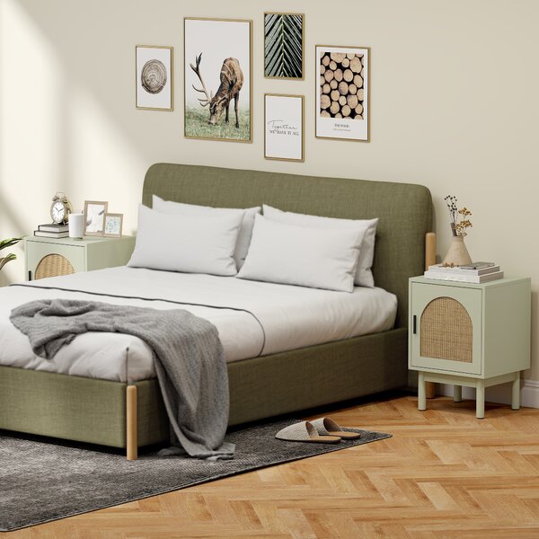 HOMCOM Set di 2 comodini, con anta in resina intrecciata, ripiano regolabile 40 x 35 x 58 cm, verde chiaro | Aosom Italy