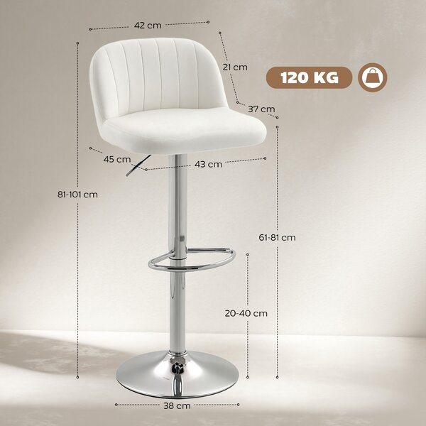 HOMCOM Set di 2 Sgabelli da Bar Alti con Altezza Regolabile Sedile Girevole 43x45x81-101 cm Crema | Aosom Italy