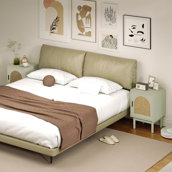 HOMCOM Set di 2 comodini, con anta in resina intrecciata, ripiano regolabile 40 x 35 x 58 cm, verde chiaro | Aosom Italy