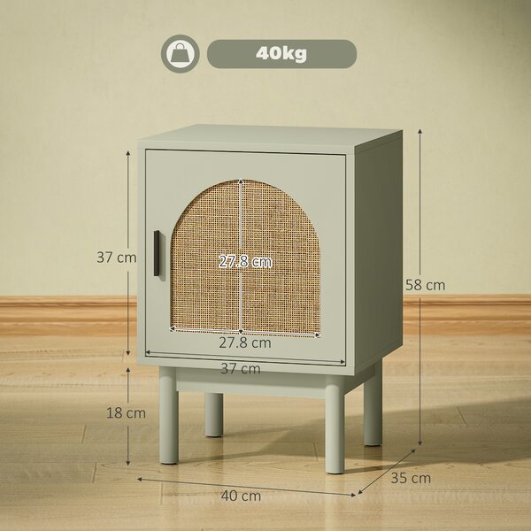 HOMCOM Set di 2 comodini, con anta in resina intrecciata, ripiano regolabile 40 x 35 x 58 cm, verde chiaro | Aosom Italy