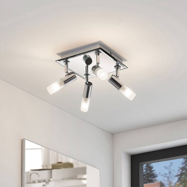 Plafoniera Zela Lindby, dimmerabile, Cromo / Argento, Bagno, Metallo, Moderno, Plafoniera
