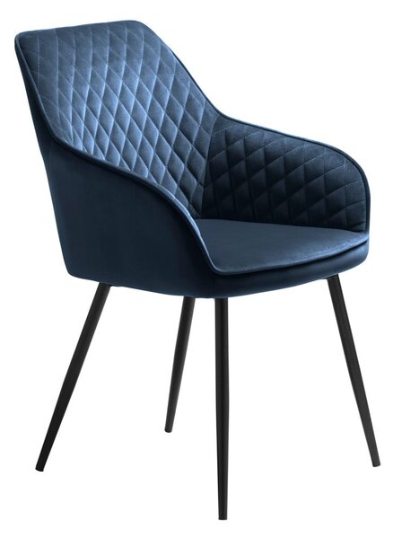 Sedia da pranzo blu in imbottito con braccioli Milton – Unique Furniture