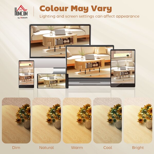 HOMCOM Tavolino ovale con vano contenitore, angoli arrotondati, design a listelli, 100 x 50 x 40 cm, Legno naturale | Aosom Italy