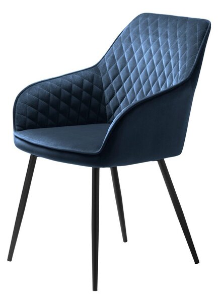 Sedia da pranzo blu in imbottito con braccioli Milton – Unique Furniture