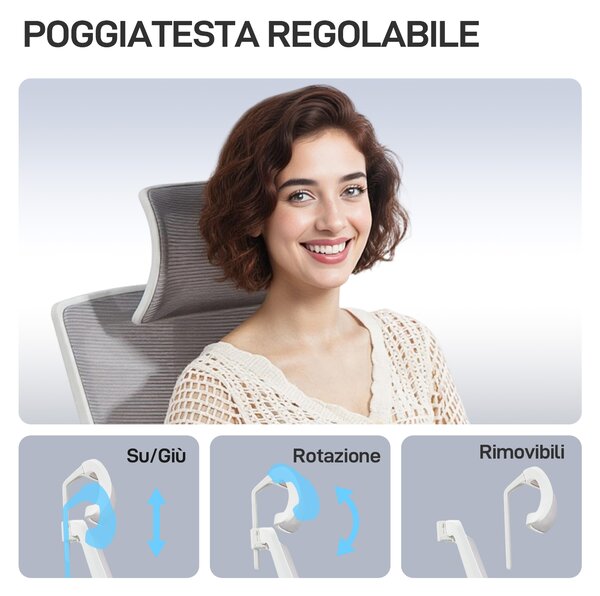HOMCOM Sedia da Ufficio Ergonomica e Traspirante con Supporto Lombare Dinamico 4D, 64.5x62.5x112-122 cm, Grigio | Aosom Italy