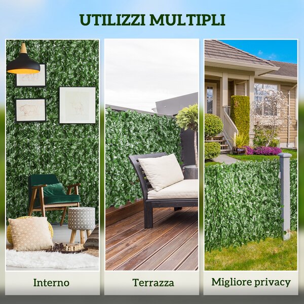 Outsunny Rotolo di Siepe Finta per Balcone e Giardino in PE con Foglie di Edera, 300x100 cm, Verde Scuro | Aosom Italy