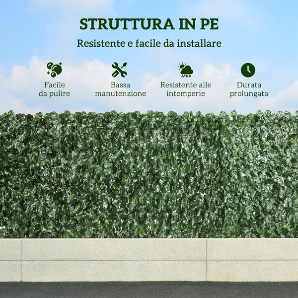 Outsunny Rotolo di Siepe Finta per Balcone e Giardino in PE con Foglie di Edera, 300x100 cm, Verde Scuro | Aosom Italy