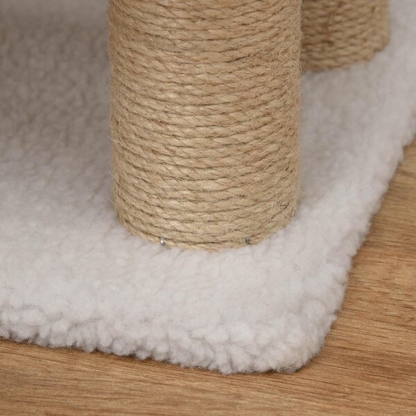 PawHut Scaletta per Gatti a 4 Livelli Rivestita in Morbido Peluche Palo in Yuta Pallina Sospesa 60x40x64 cm Bianco | Aosom Italy