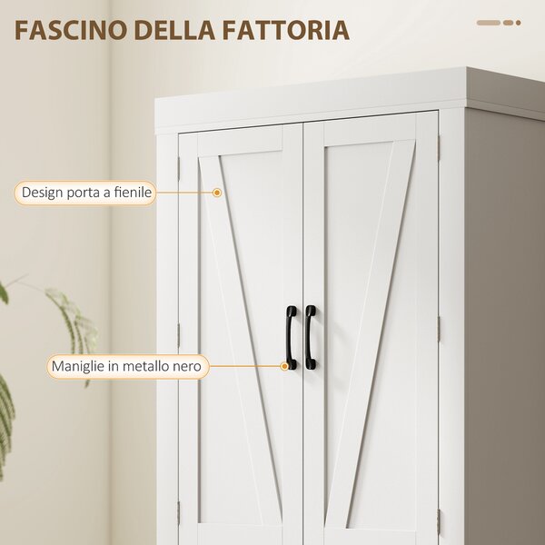 HOMCOM Dispensa Cucina in stile Country con 2 Armadietti, 6 Ripiani e Cassetto, in Legno, 76x39.5x183.5 cm, Bianco | Aosom Italy
