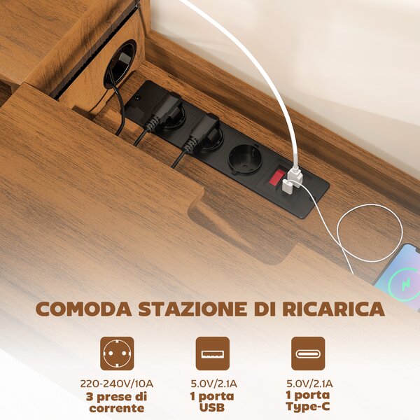 HOMCOM Mobile Porta TV fino 50" Sospeso con Prese di Corrente, USB e Tipo C, Cassetto e Ripiani, 120x24x22.4 cm, Noce | Aosom Italy