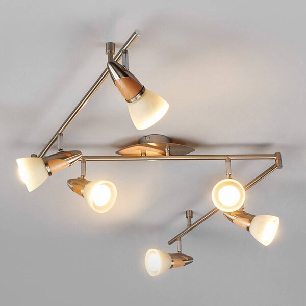 Plafoniera soffitto Marena Lindby, dimmerabile, Legno chiaro, Soggiorno / Sala da pranzo, Metallo, Campagna / Rustiche, Plafoniera