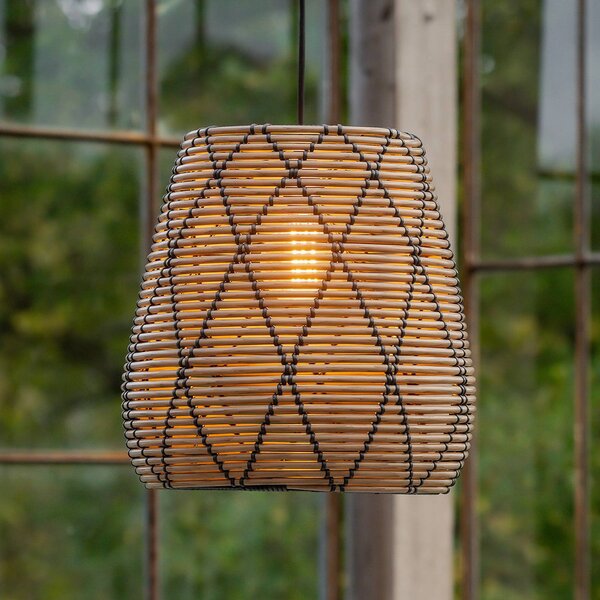 PR Home Lollo lampada a sospensione da esterno, look rattan naturale, Ø 38, Marrone / Ruggine, Plastica