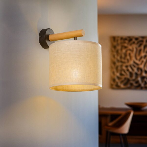 Applique Deva Nature, tessuto, legno Nature TK Lighting, dimmerabile, Legno chiaro, Soggiorno / Sala da pranzo, Legno, Scandinavo