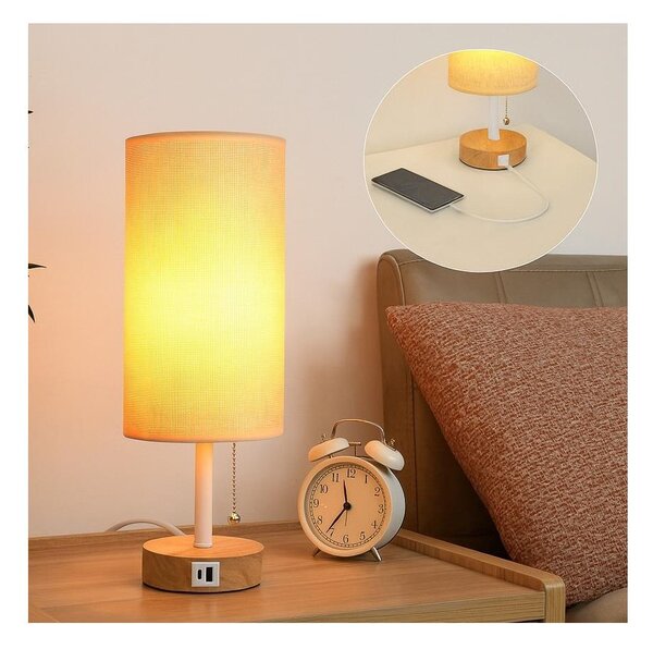 Brilagi - Lampada da tavolo con porta USB TABLON 1xE27/25W/230V rovere/bianco/beige