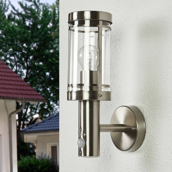 Applique da esterno Lindby Djori, sensore, colore alluminio, E27 Djori Lindby, dimmerabile, Alluminio / Grigio / Zincato, Acciaio Inox, Moderno