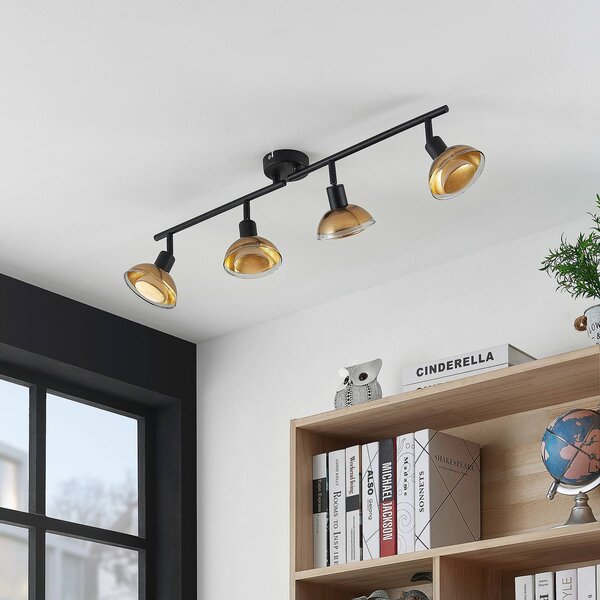 Lindby fatto da soffitto Erin, nero/oro, a 4 luci, vetro