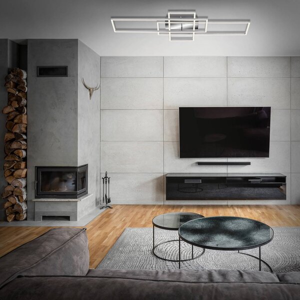 Briloner Plafoniera a LED Frame, dimmerabile, Alluminio / Grigio / Zincato, Soggiorno / Sala da pranzo, Metallo, Moderno, Plafoniera LED