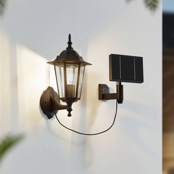 Lindby Lampada da parete solare a LED Sayata, nera, alluminio, lanterna Sayata, Nero, Alluminio, Moderno, Lampada solare da esterni