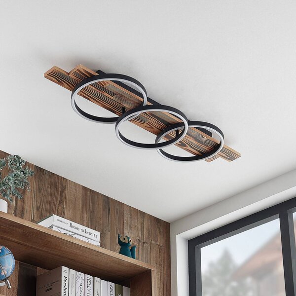 Plafoniera a LED Sentoa Lindby, dimmerabile, Legno chiaro, Soggiorno / Sala da pranzo, Legno, Moderno, Plafoniera LED