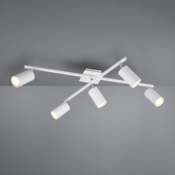 Trio Lighting Faretto da soffitto Marley bianco opaco a 5 luci Marley, dimmerabile, Bianco / Opale, Soggiorno / Sala da pranzo, Metallo, Moderno, Faretto alogeno
