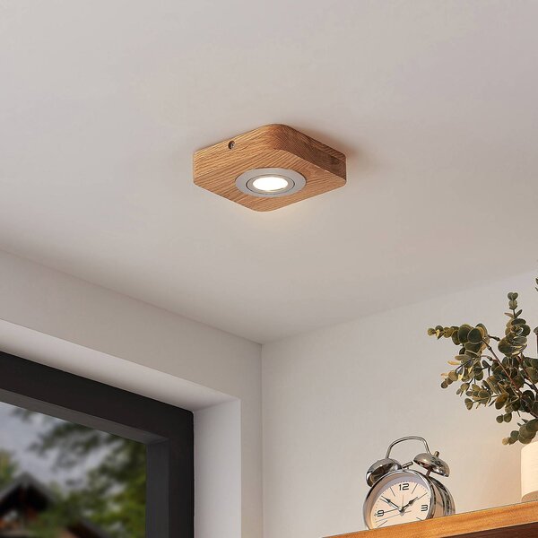Plafoniera LED Lindby Mikari, 14 cm, legno, orientabile Mikari, Legno chiaro, Soggiorno / Sala da pranzo, Legno, Moderno, Plafoniera