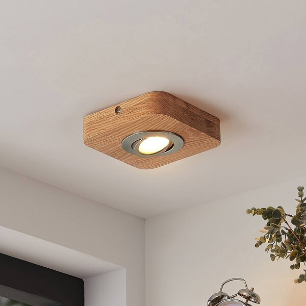 Plafoniera LED Lindby Mikari, 14 cm, legno, orientabile Mikari, Legno chiaro, Soggiorno / Sala da pranzo, Legno, Moderno, Plafoniera