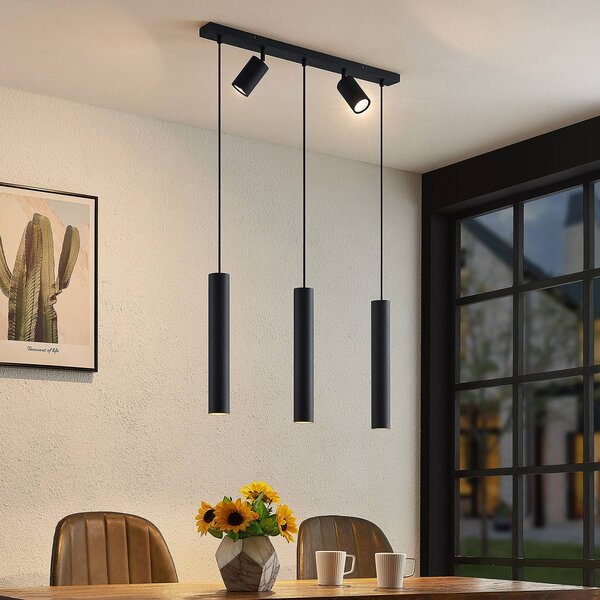 Lampada a sospensione Sanad Lindby, dimmerabile, Nero, Soggiorno / Sala da pranzo, Metallo, Moderno, Lampada a sospensione