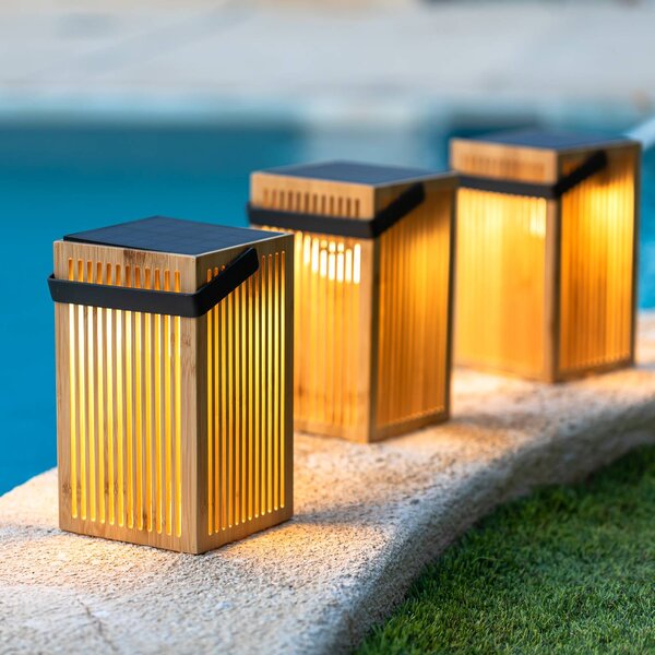 Newgarden Okinawa lampada tavolo solare LED bambù Okinawa, dimmerabile, Legno chiaro, bambù, Lampade solari