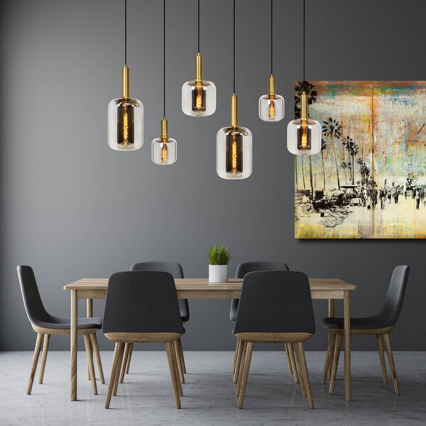 Lucide Lampada a sospensione in vetro Joanet, dimmerabile, Alluminio / Grigio / Zincato, Soggiorno / Sala da pranzo, Vetro, Lampada a sospensione