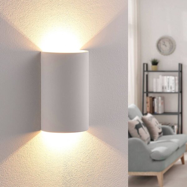 Applique da parete a LED Jenke Lindby, Bianco / Opale, Soggiorno / Sala da pranzo, Gesso / Argilla, Moderno, Applique a LED