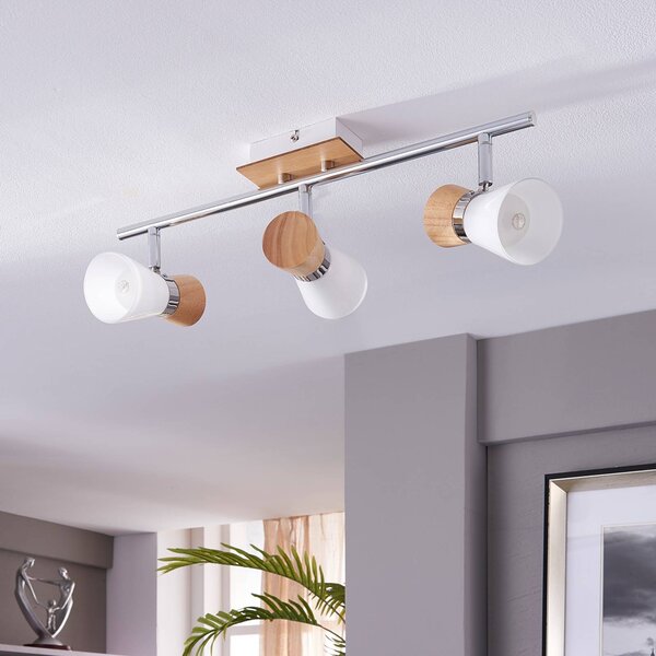Plafoniera soffitto Vivica Lindby, dimmerabile, Legno scuro, Soggiorno / Sala da pranzo, Vetro, Scandinavo, Plafoniera