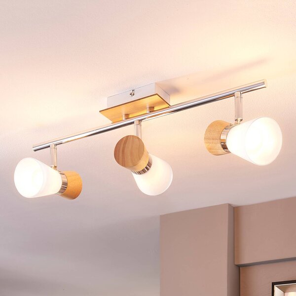 Plafoniera soffitto Vivica Lindby, dimmerabile, Legno scuro, Soggiorno / Sala da pranzo, Vetro, Scandinavo, Plafoniera