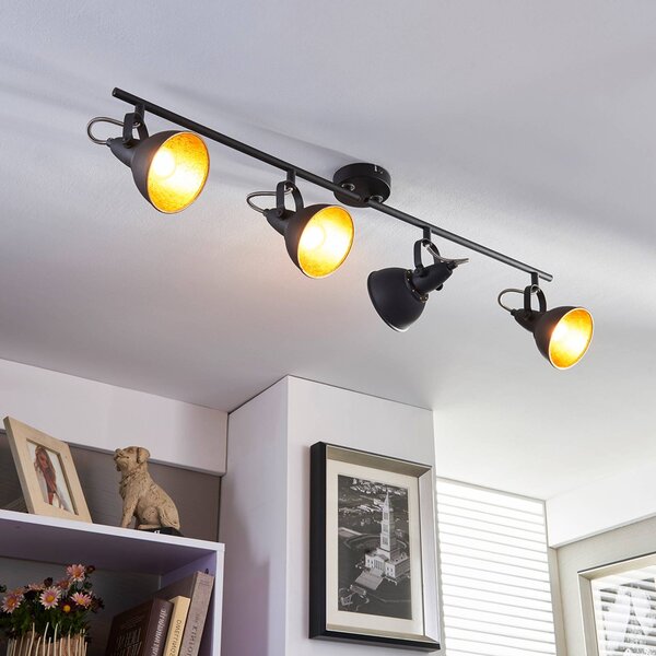 Plafoniera Lindby Julin, 85 cm, a 4 luci, nero-oro Julin Lindby, dimmerabile, Nero, Soggiorno / Sala da pranzo, Metallo, Moderno, Faretto
