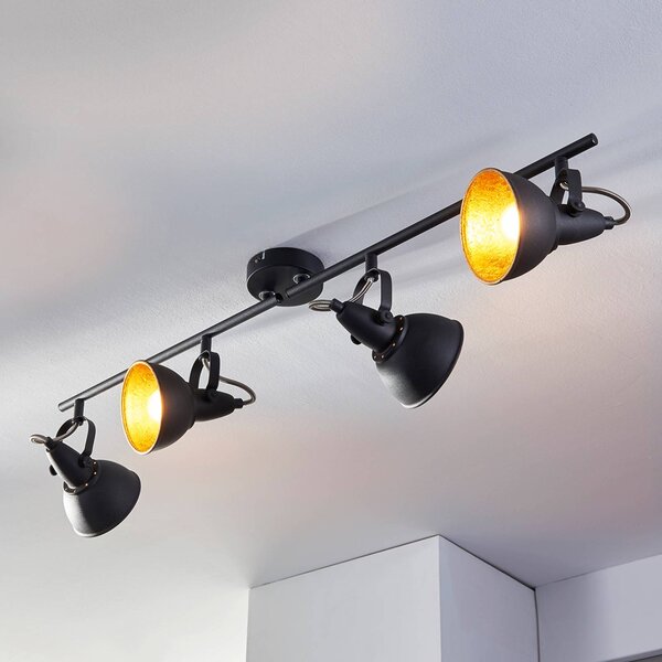 Plafoniera Lindby Julin, 85 cm, a 4 luci, nero-oro Julin Lindby, dimmerabile, Nero, Soggiorno / Sala da pranzo, Metallo, Moderno, Faretto