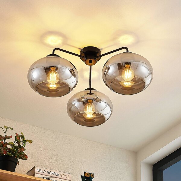 Plafoniera soffitto Navidia Lindby, dimmerabile, Nero, Soggiorno / Sala da pranzo, Metallo, Moderno, Plafoniera
